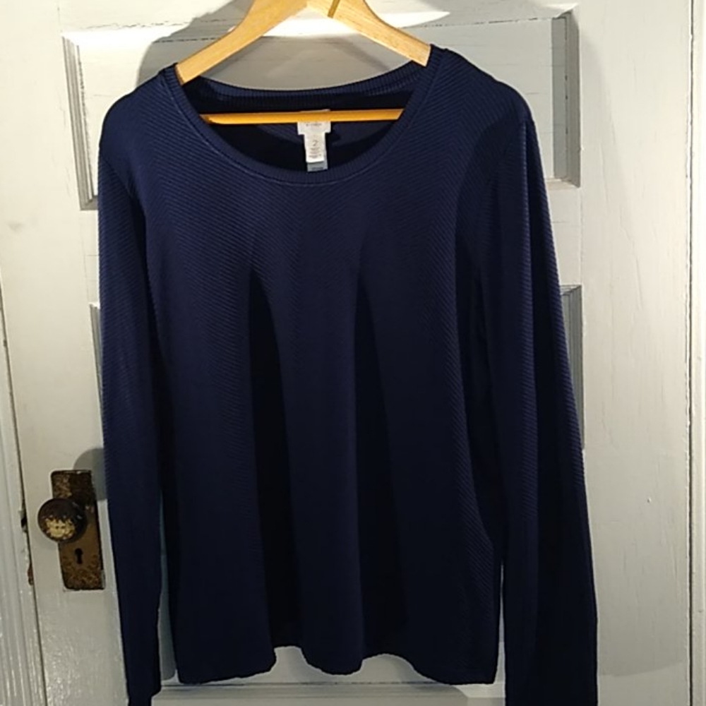 Weekends by Chico's sz 2 navy stretchy ribbed top